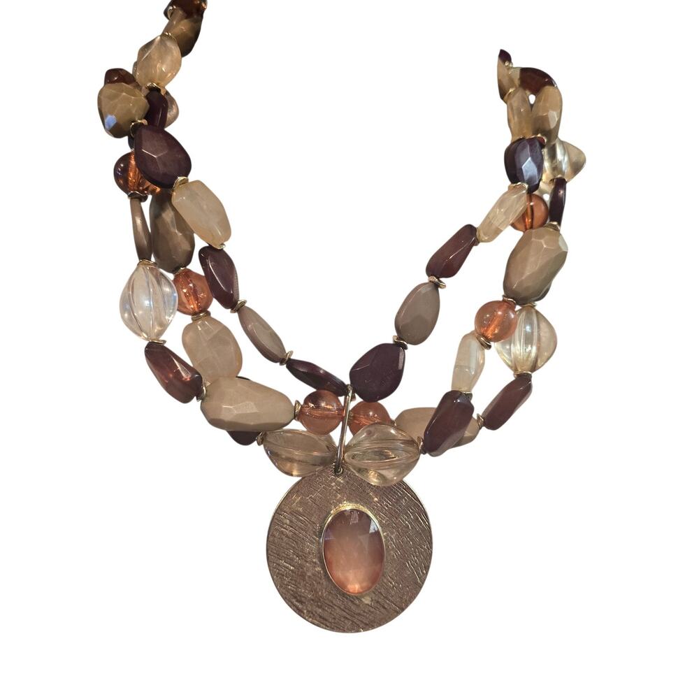 Necklace Lyndell Beaded Statement Vintage Multicolor Peach Gold Tone 18" SKU2892
